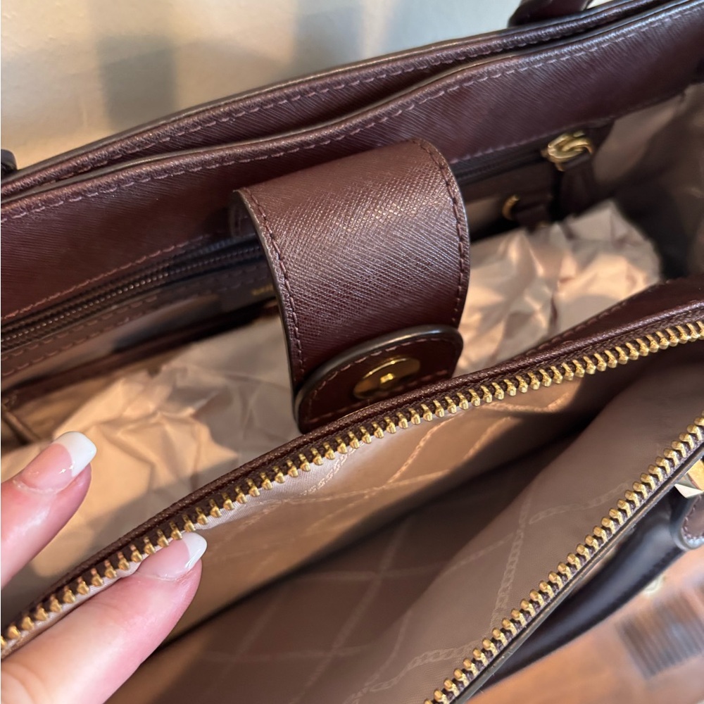 Michael Kors Plum Leather Satchel with Gold Hardware - Picture 3 of 4